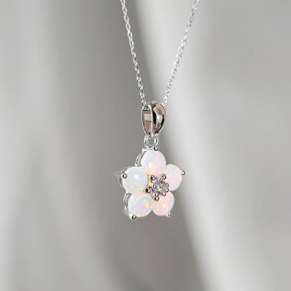 14K Forget-Me-Not Opal Flower Pendant