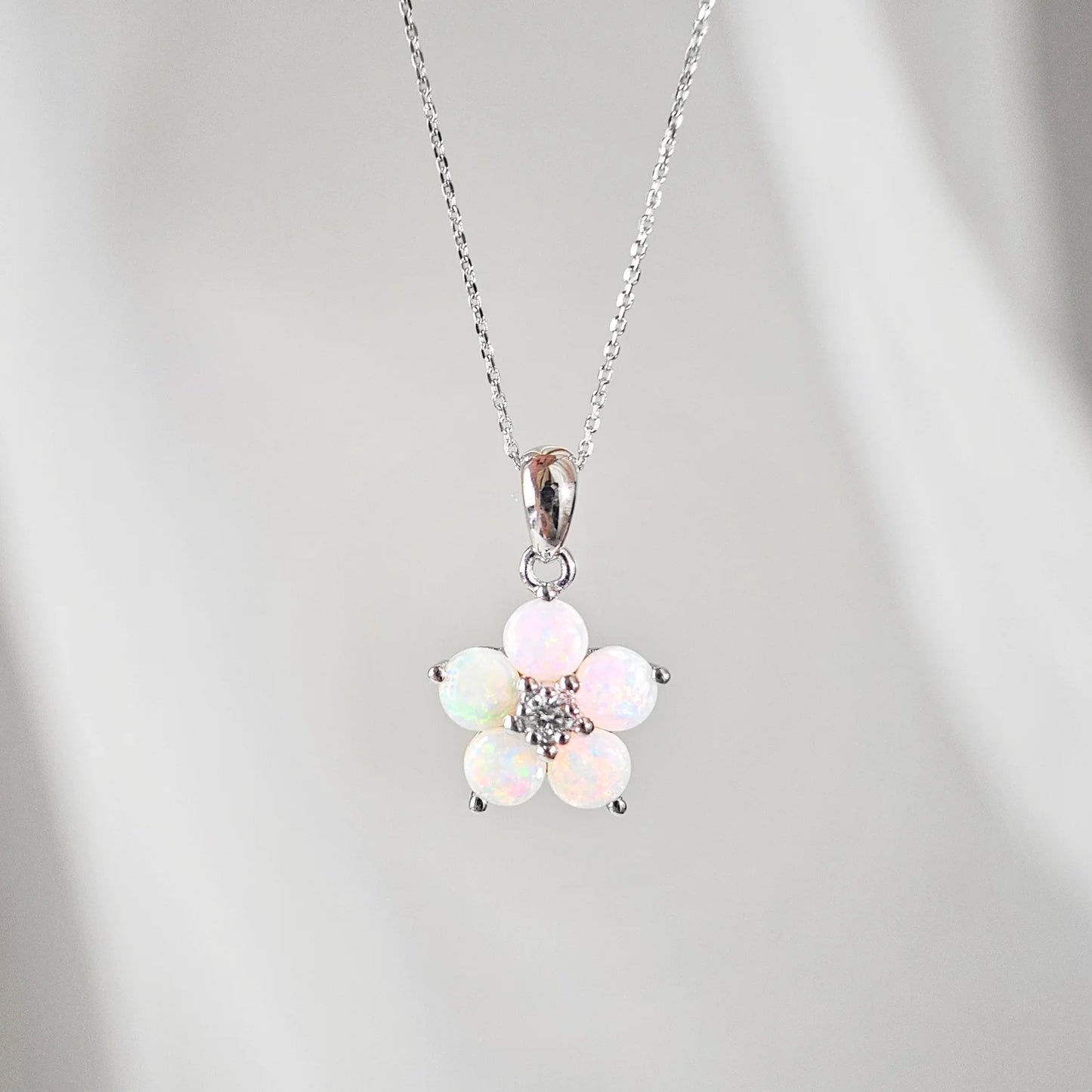 14K Forget-Me-Not Opal Flower Pendant