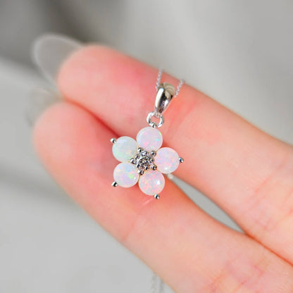 14K Forget-Me-Not Opal Flower Pendant