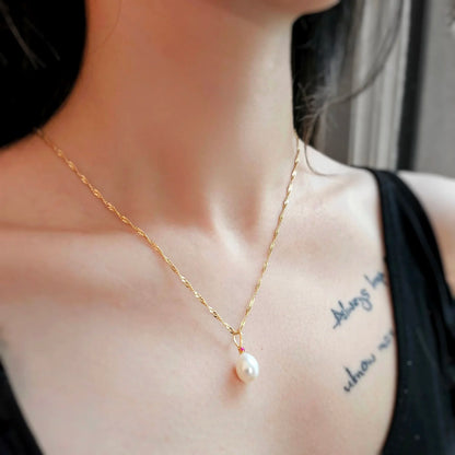 Sterling Silver Freshwater Pearl with Natural Ruby Pendant