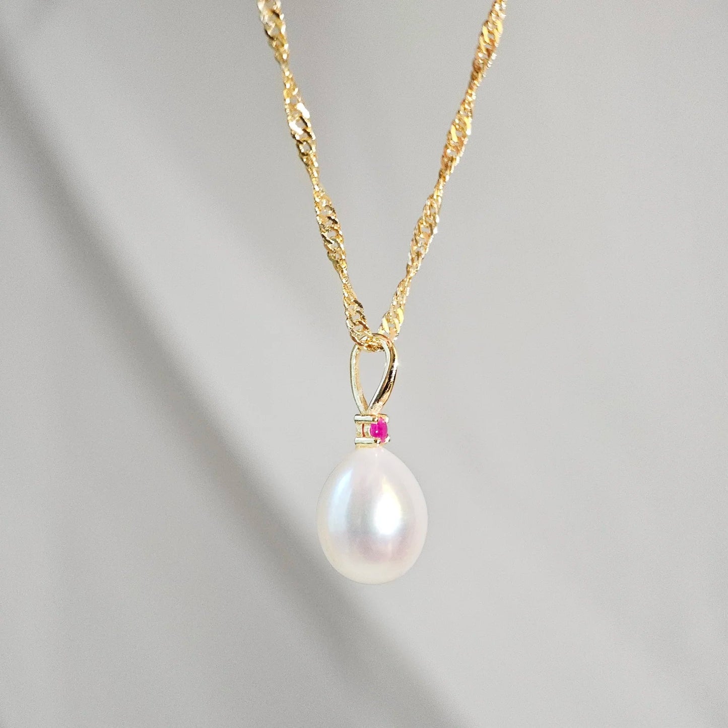 Sterling Silver Freshwater Pearl with Natural Ruby Pendant