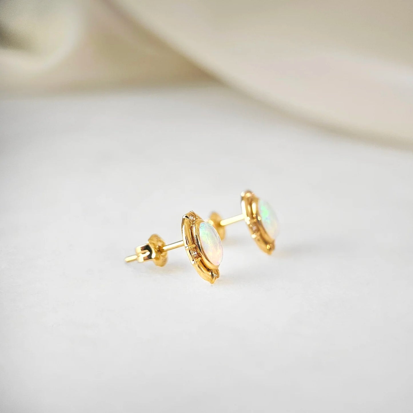 18K Sienna White Opal Studs