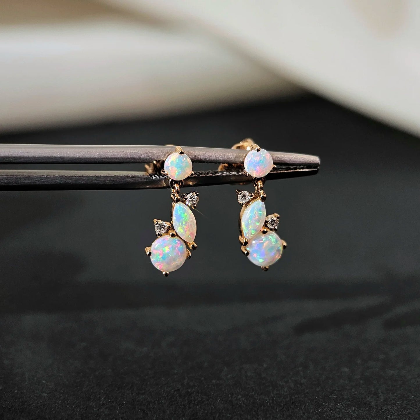 18K Lottie Solid White Opal Studs