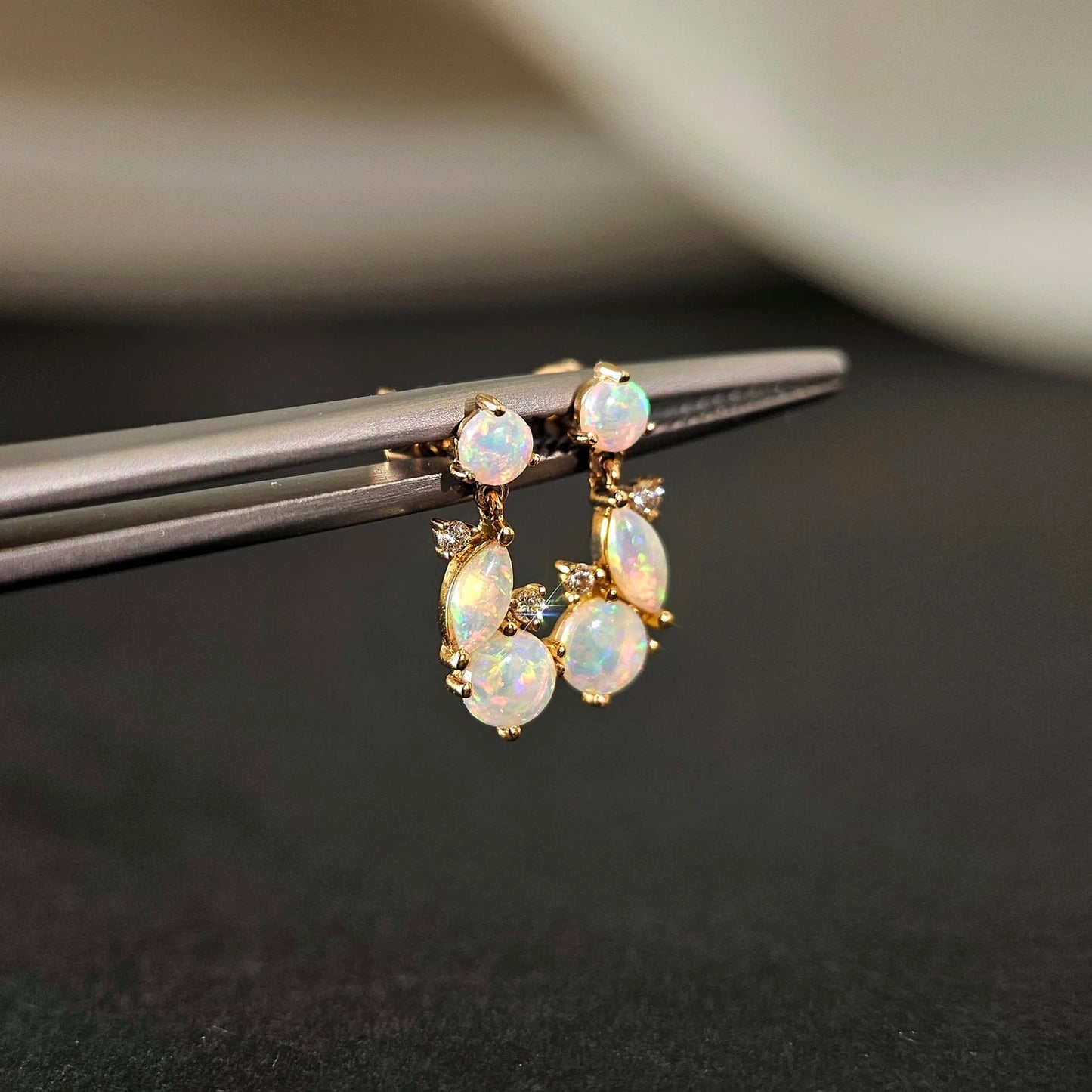 18K Lottie Solid White Opal Studs