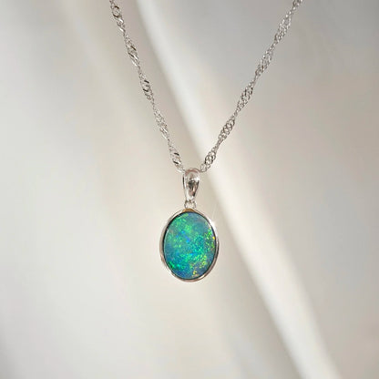 14K Small Classic Doublet Opal Pendant