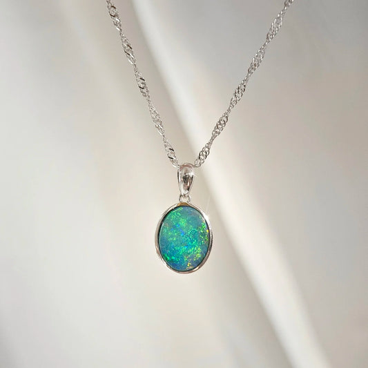 14K Small Classic Doublet Opal Pendant