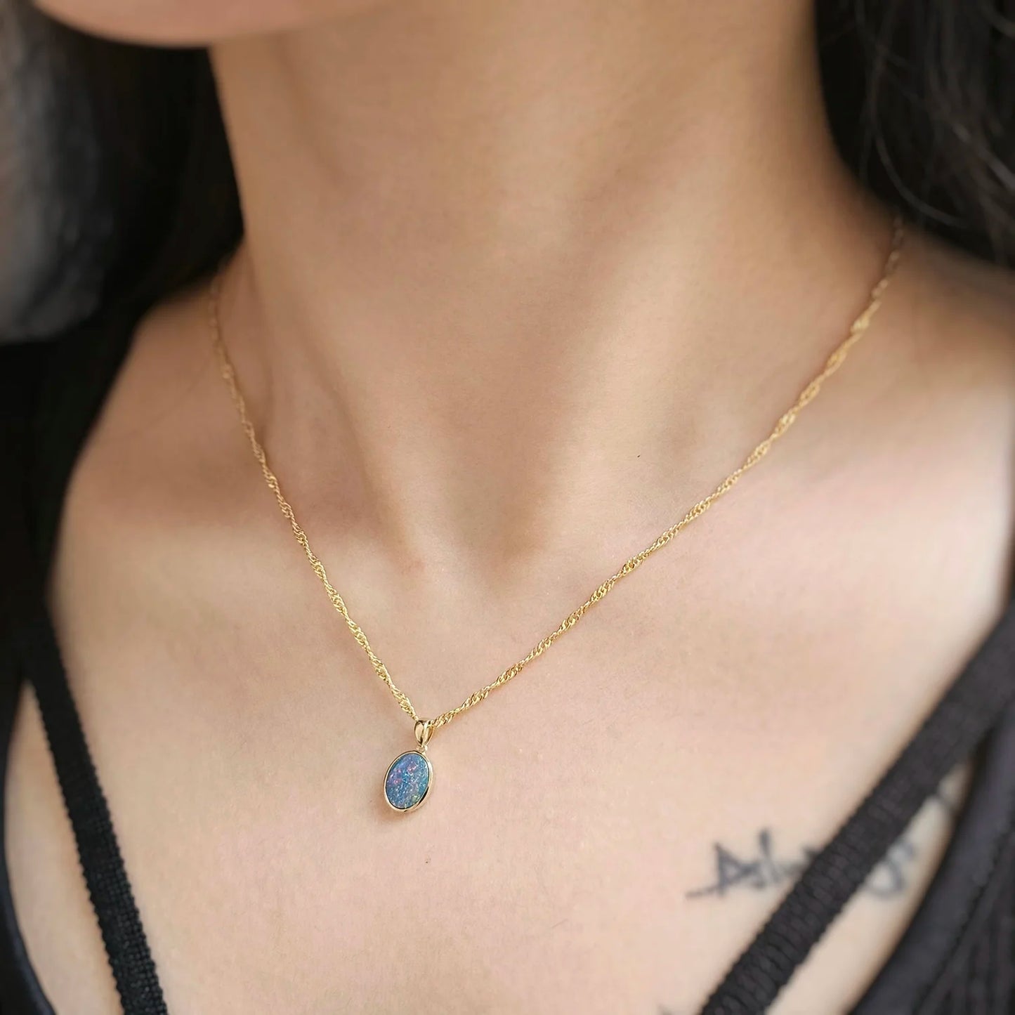 14K Small Classic Doublet Opal Pendant