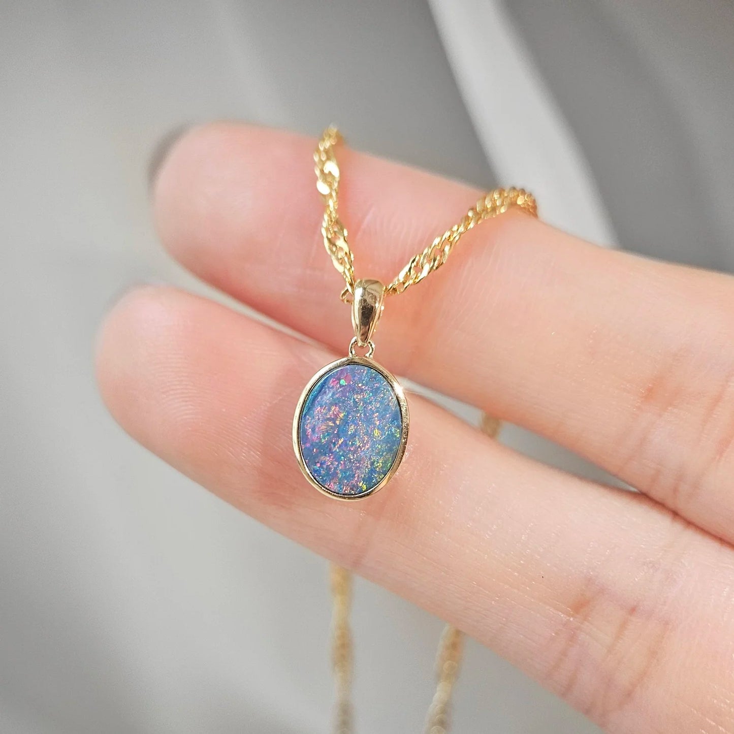 14K Small Classic Doublet Opal Pendant