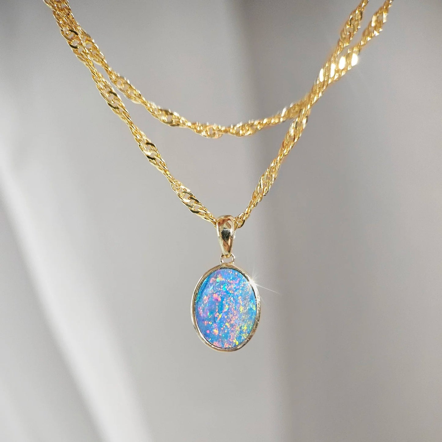 14K Small Classic Doublet Opal Pendant