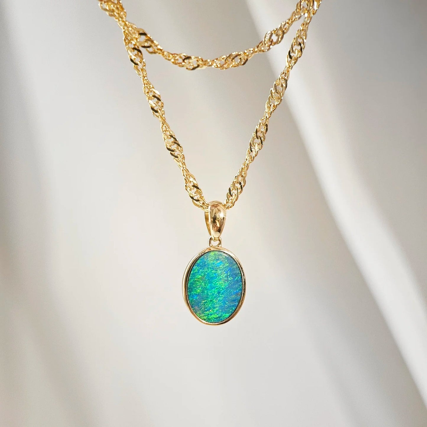 14K Small Classic Doublet Opal Pendant
