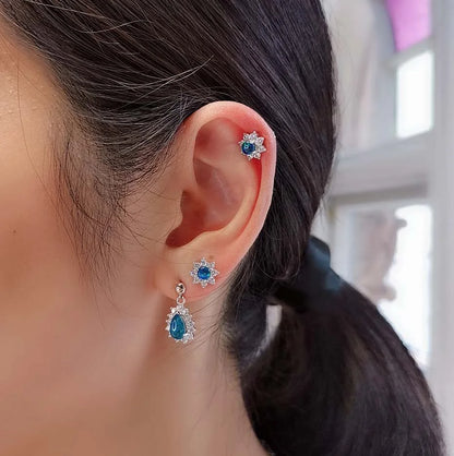 Sterling Silver Pear Triplet Opal Drop Earrings with Cubic Zirconia Halo