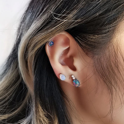 Sterling Silver Snow Triplet opal Earrings with Cubic Zirconia