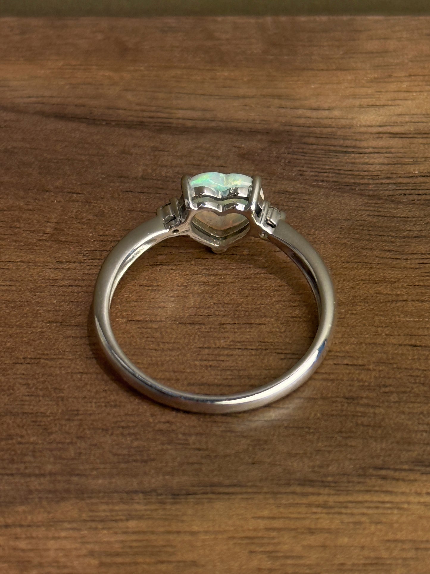 18K Heart White Opal Ring with Diamonds