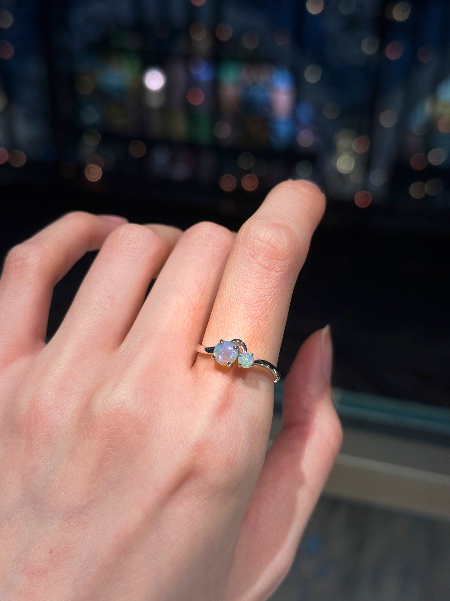 18K Two Sisters White Opal Ring