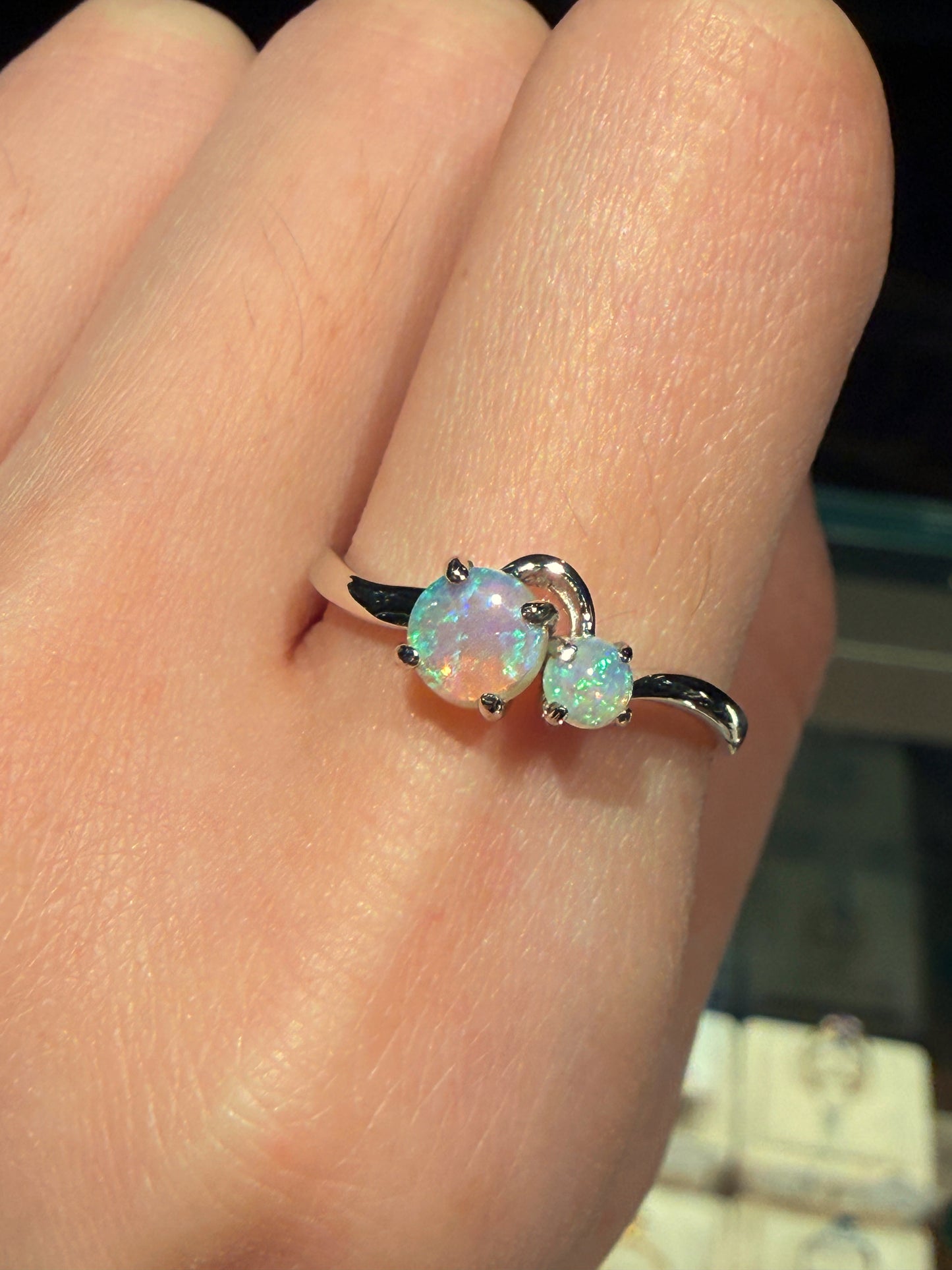 18K Two Sisters White Opal Ring