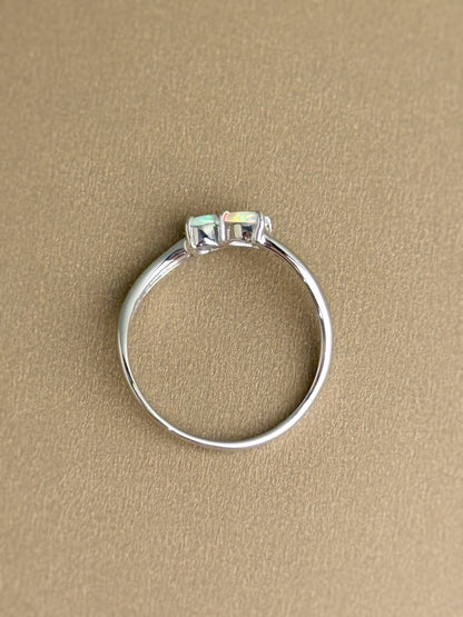 18K Two Hearts White Opal Ring