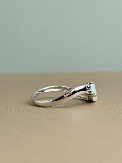 18K Two Hearts White Opal Ring