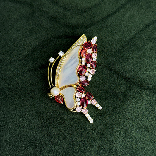 Whitley Crystal Butterly Brooch with Mother of Pearl