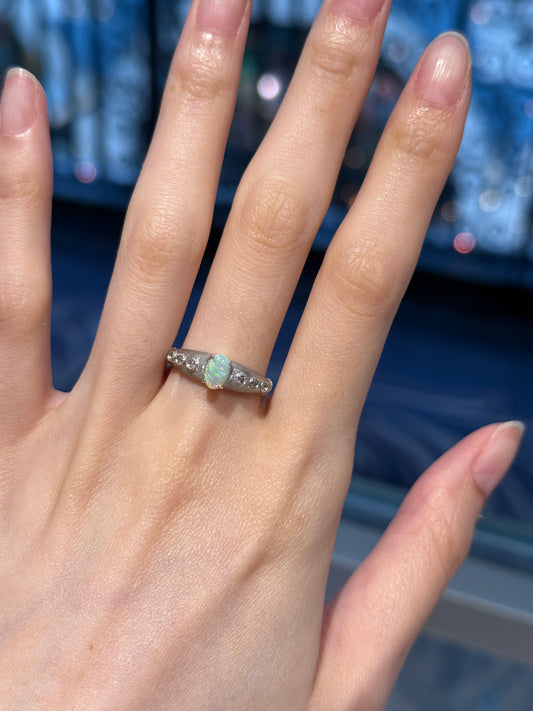 18K Wendy White Opal Ring with Diamonds