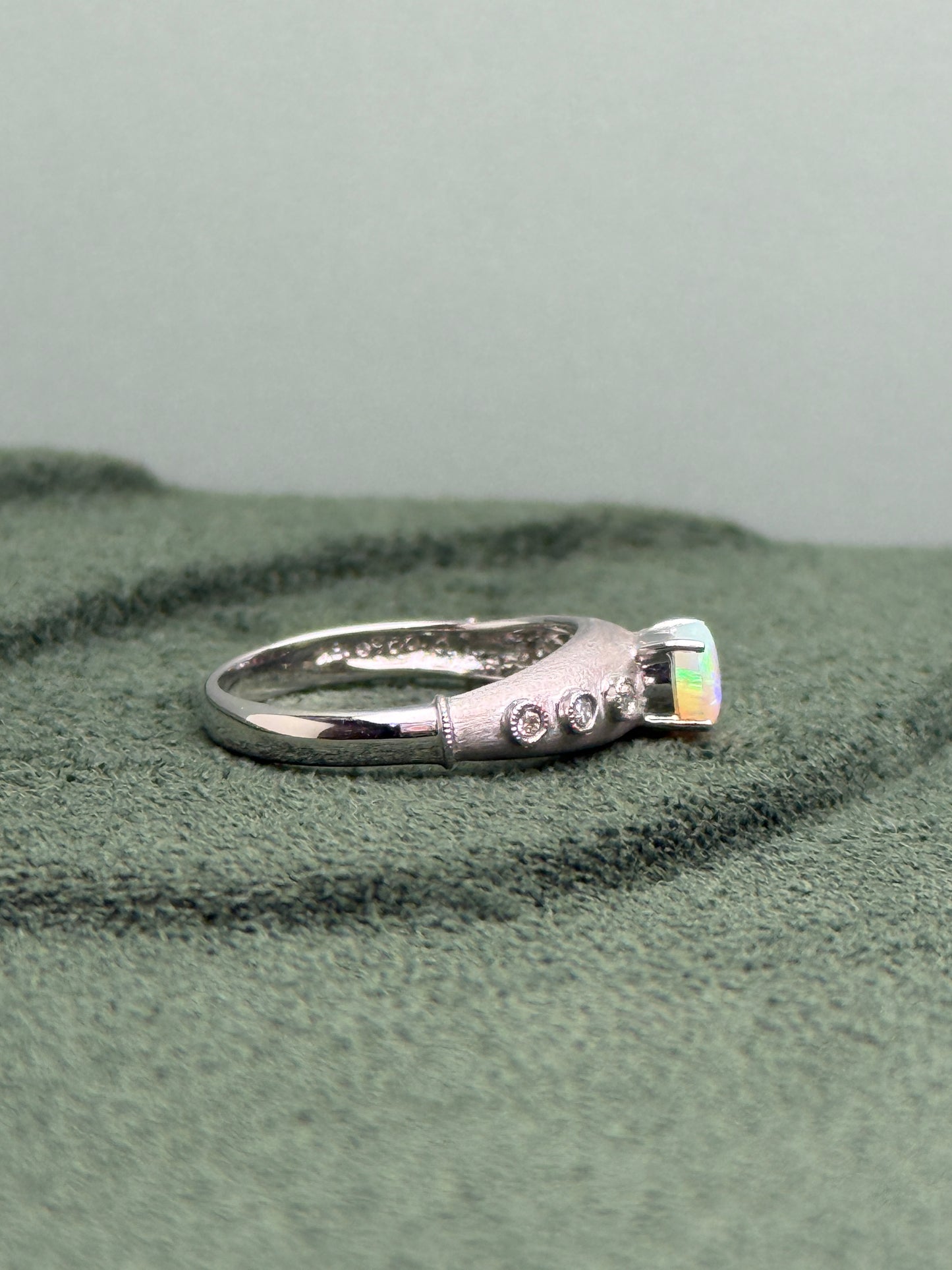 18K Winston White Opal Ring with Diamonds