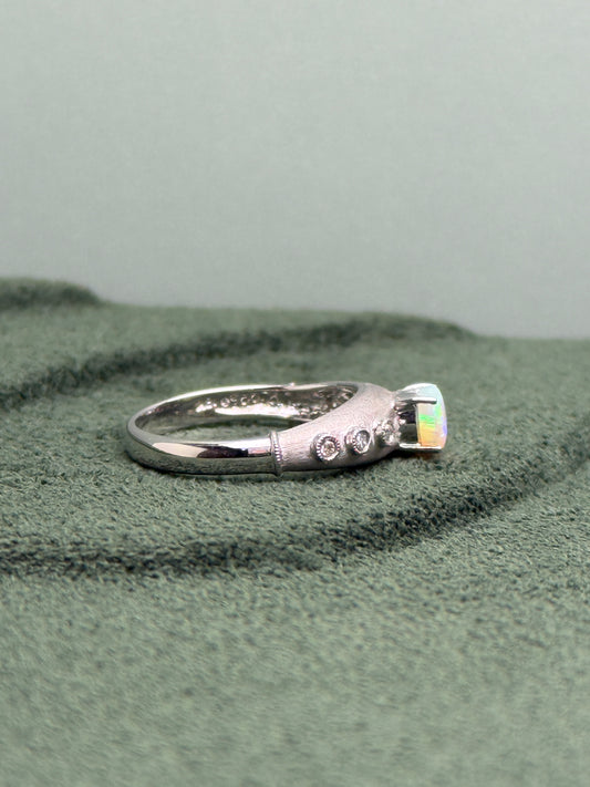 18K Winston White Opal Ring with Diamonds