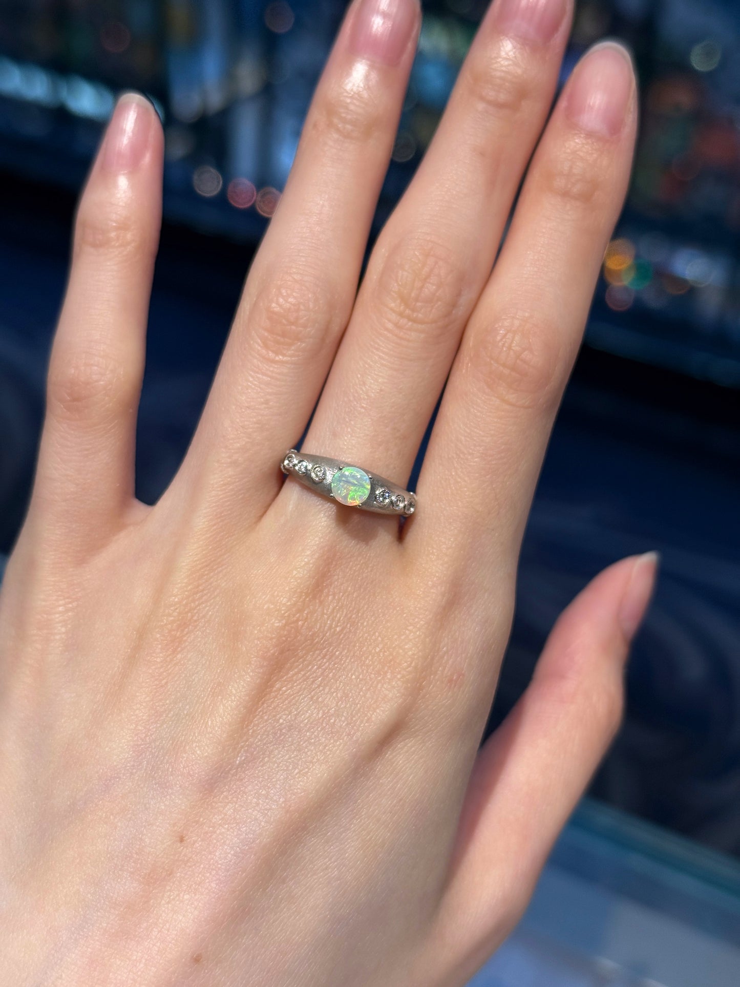 18K Winston White Opal Ring with Diamonds