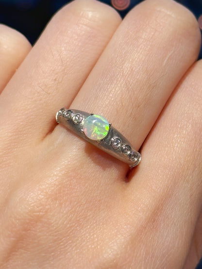 18K Winston White Opal Ring with Diamonds