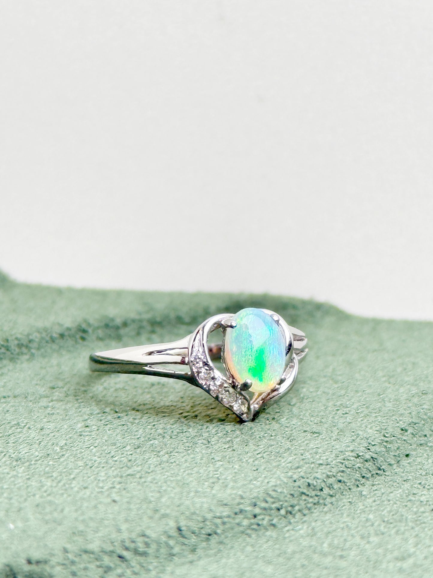 18K Susanne White Opal Ring with Diamonds
