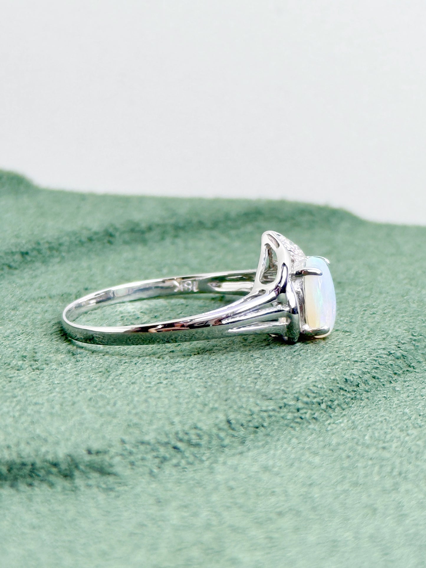 18K Susanne White Opal Ring with Diamonds