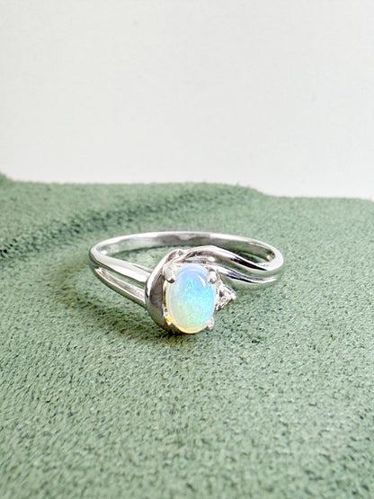 18K Gwen White Opal Ring with Diamond