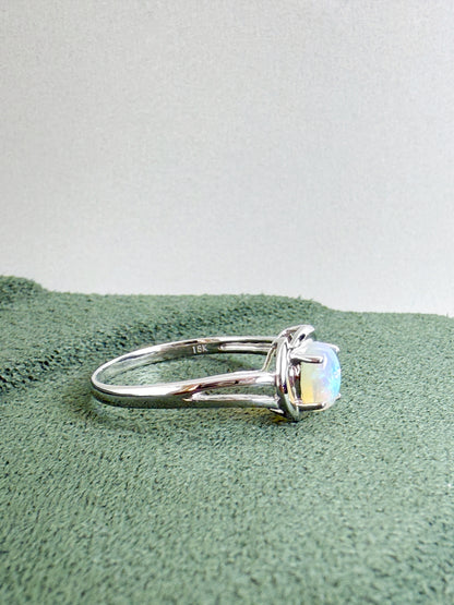 18K Gwen White Opal Ring with Diamond