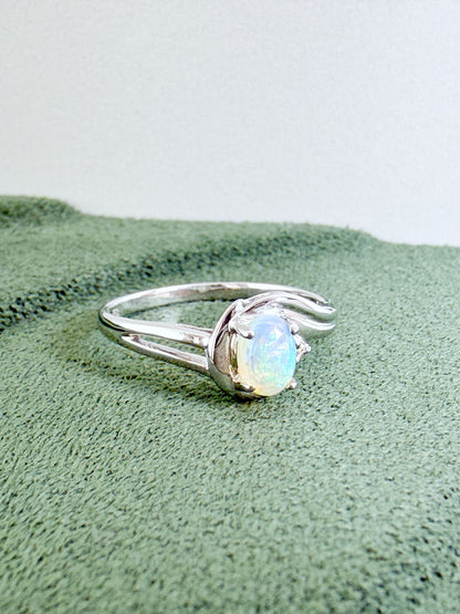 18K Gwen White Opal Ring with Diamond