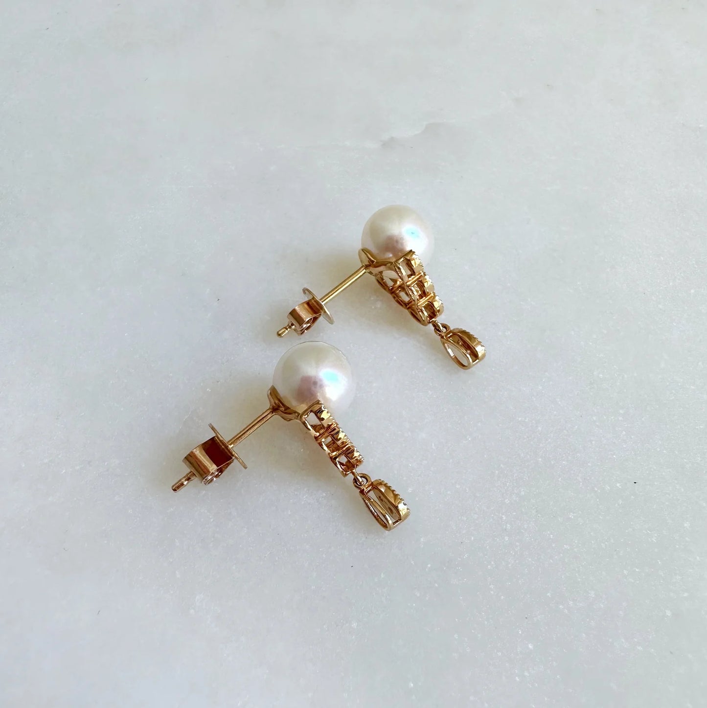 18K Antique Style Akoya Pearl Drop Earring with Diamond