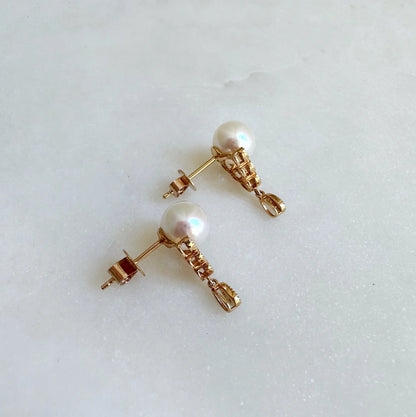 18K Antique Style Akoya Pearl Drop Earring with Diamond