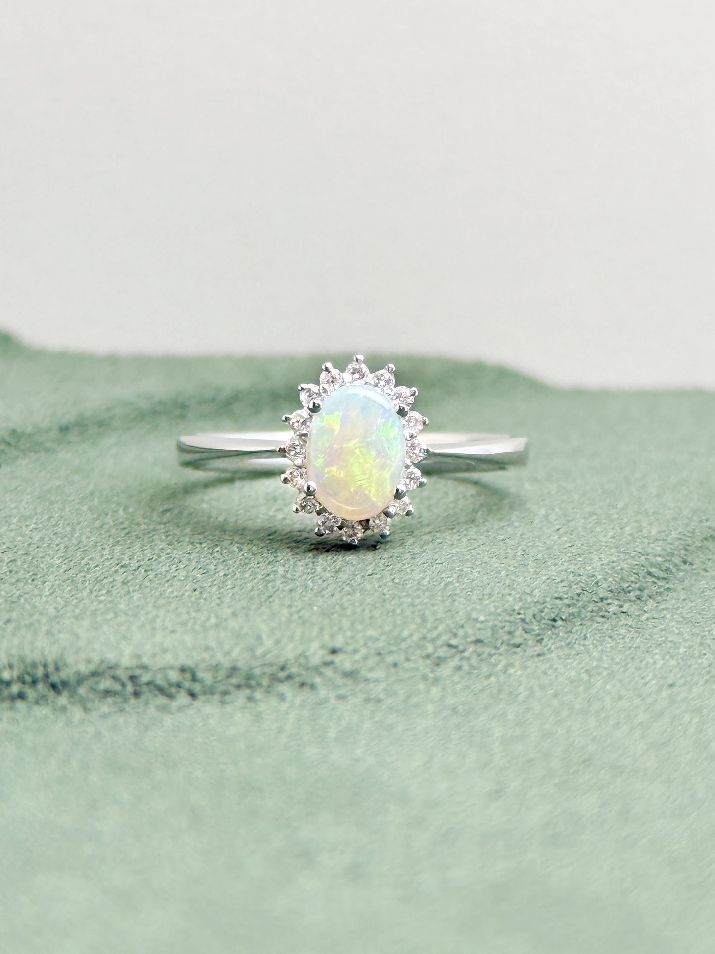 18K Lilyana White Opal Ring with Diamonds