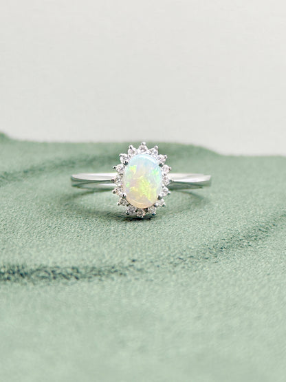 18K Lilyana White Opal Ring with Diamonds