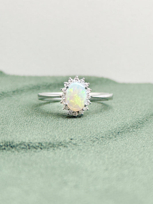 18K Lilyana White Opal Ring with Diamonds