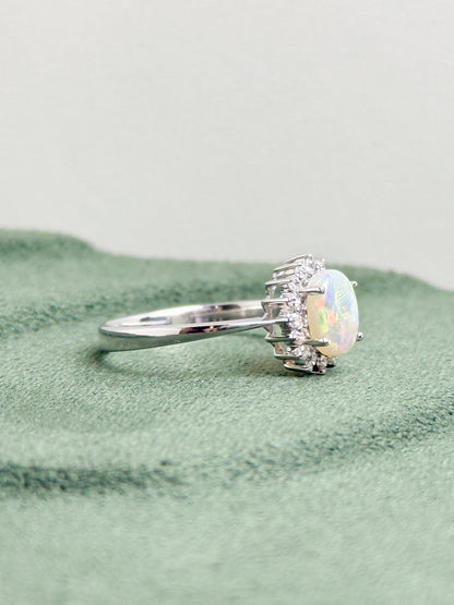 18K Lilyana White Opal Ring with Diamonds
