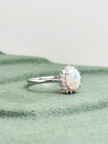 18K Lilyana White Opal Ring with Diamonds