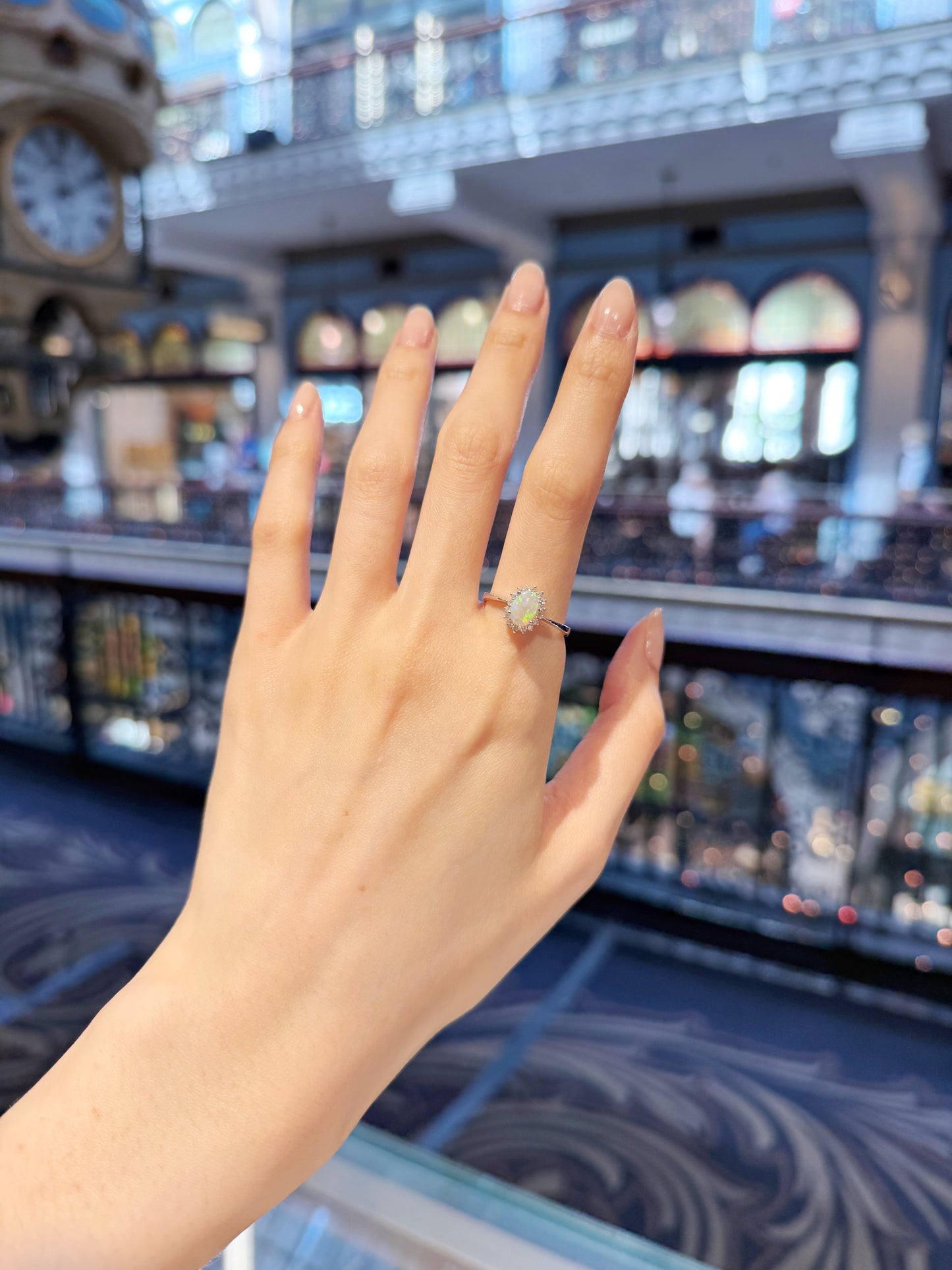 18K Lilyana White Opal Ring with Diamonds