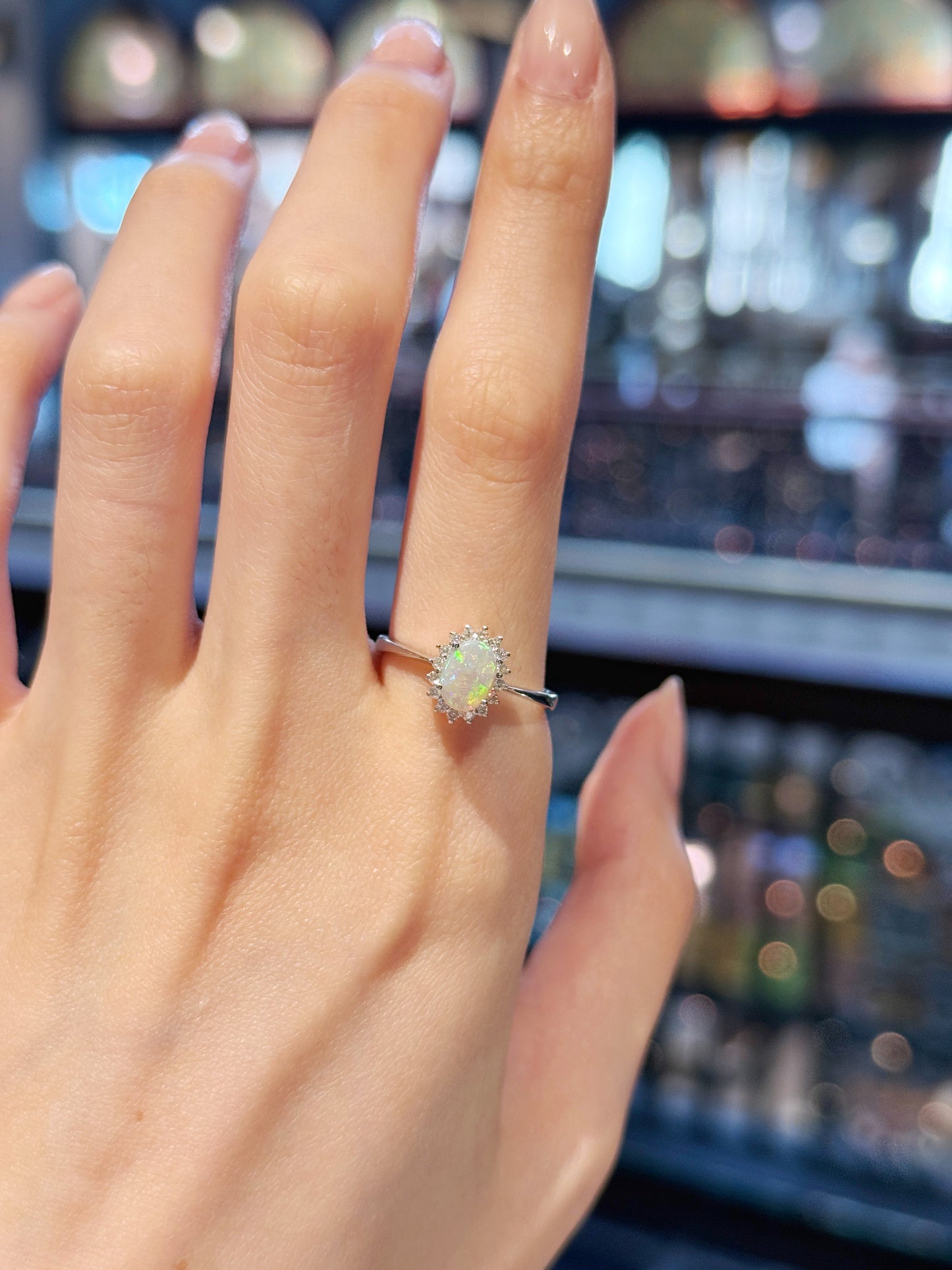 18K Lilyana White Opal Ring with Diamonds