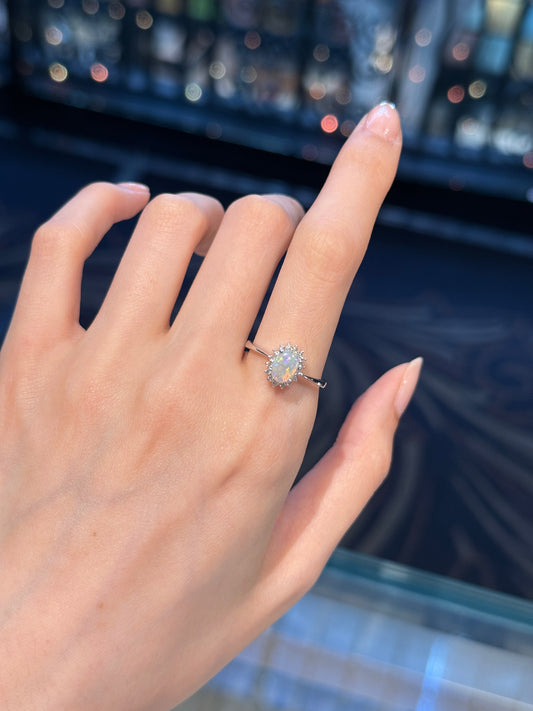 18K Lilyana White Opal Ring with Diamonds