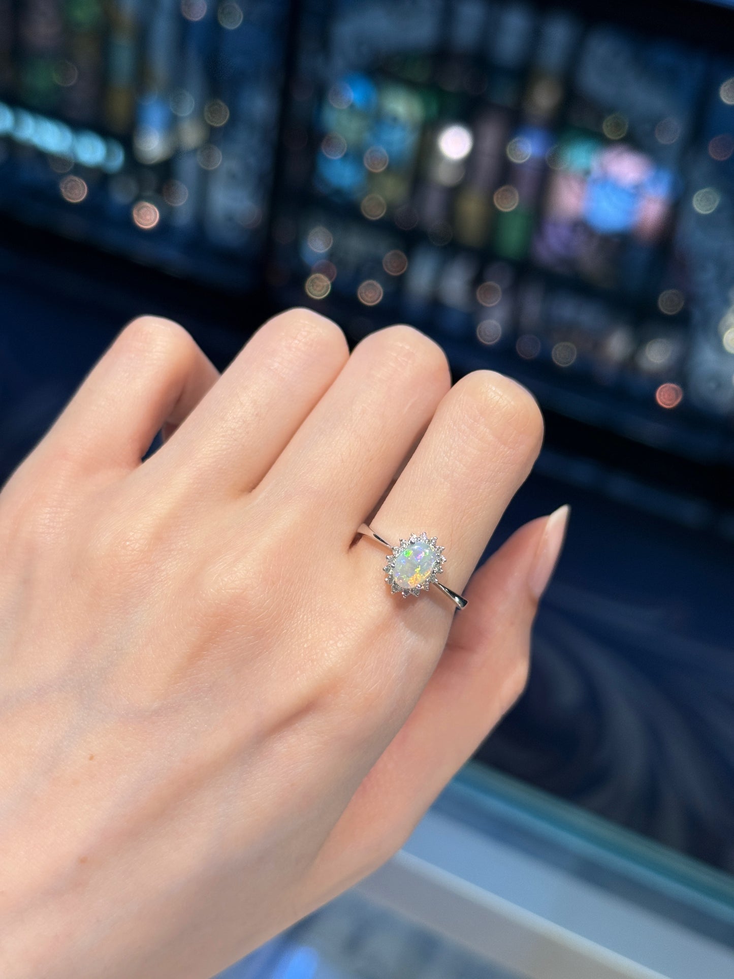 18K Lilyana White Opal Ring with Diamonds