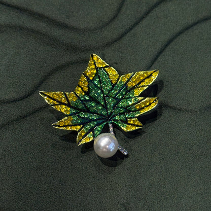 Green Maple Leaf Crystal Brooch