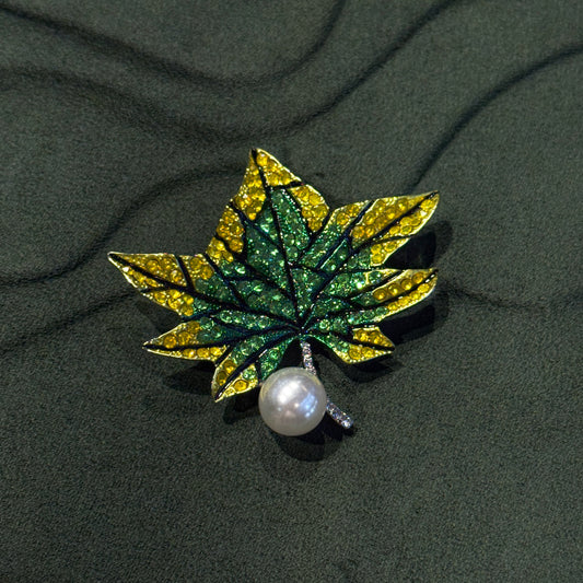 Green Maple Leaf Crystal Brooch