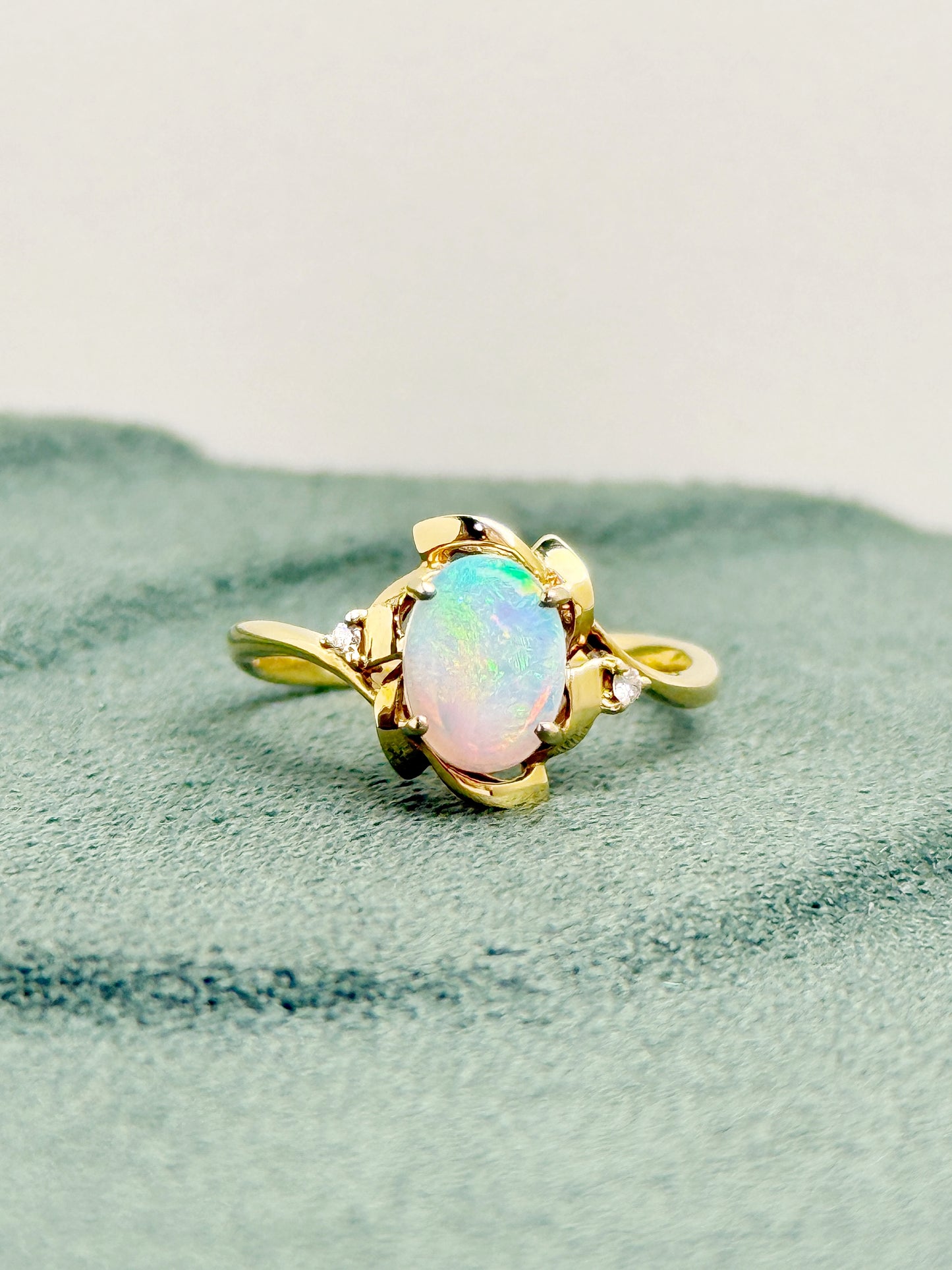 18K Kate White Opal Ring with Diamonds