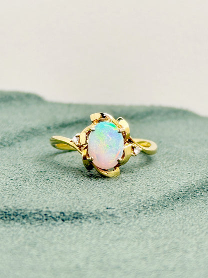 18K Kate White Opal Ring with Diamonds