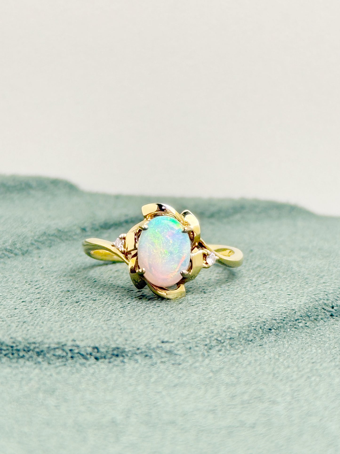 18K Kate White Opal Ring with Diamonds