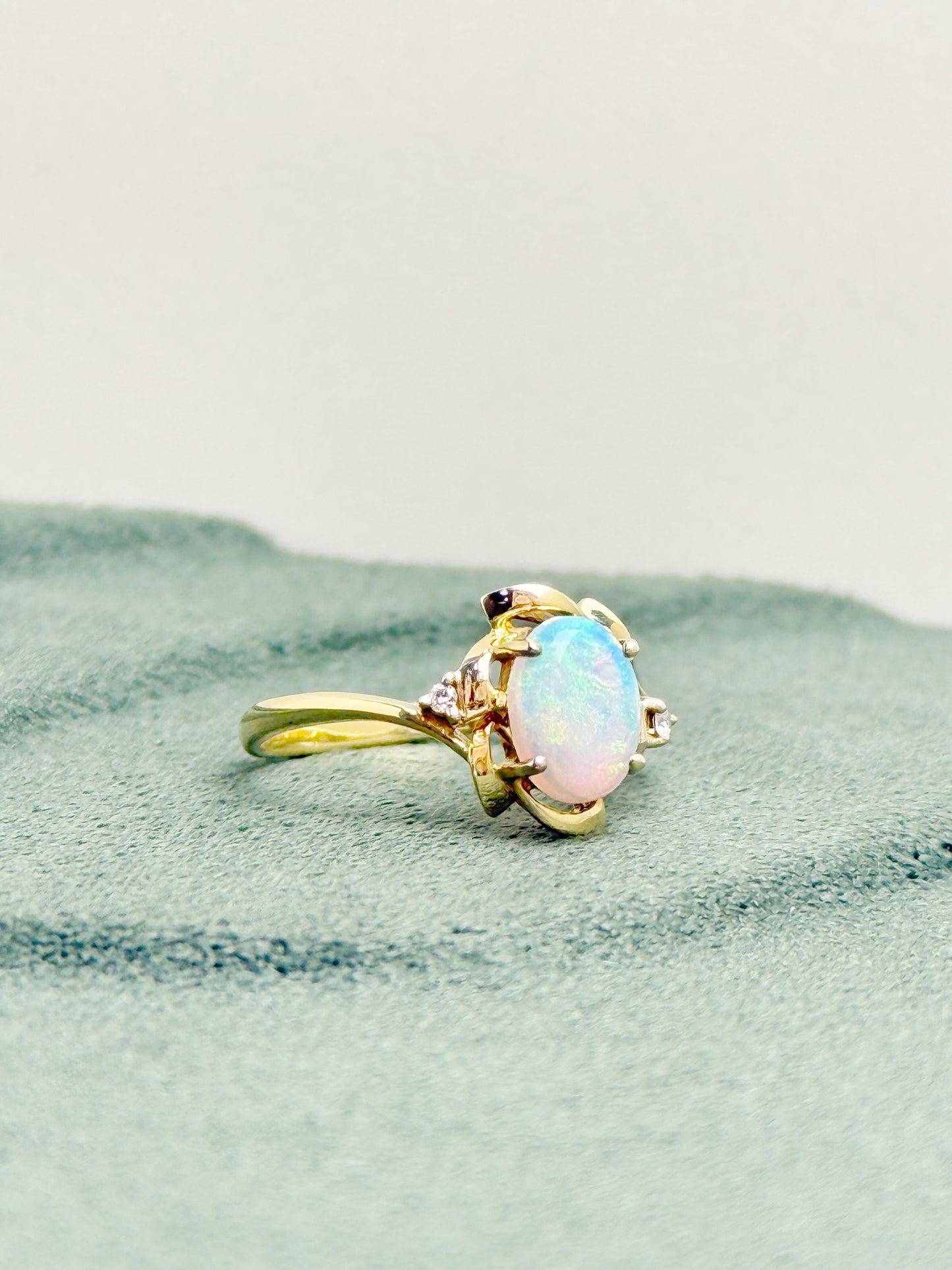 18K Kate White Opal Ring with Diamonds