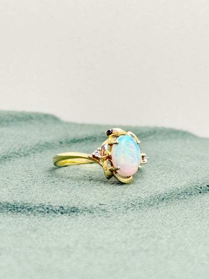 18K Kate White Opal Ring with Diamonds